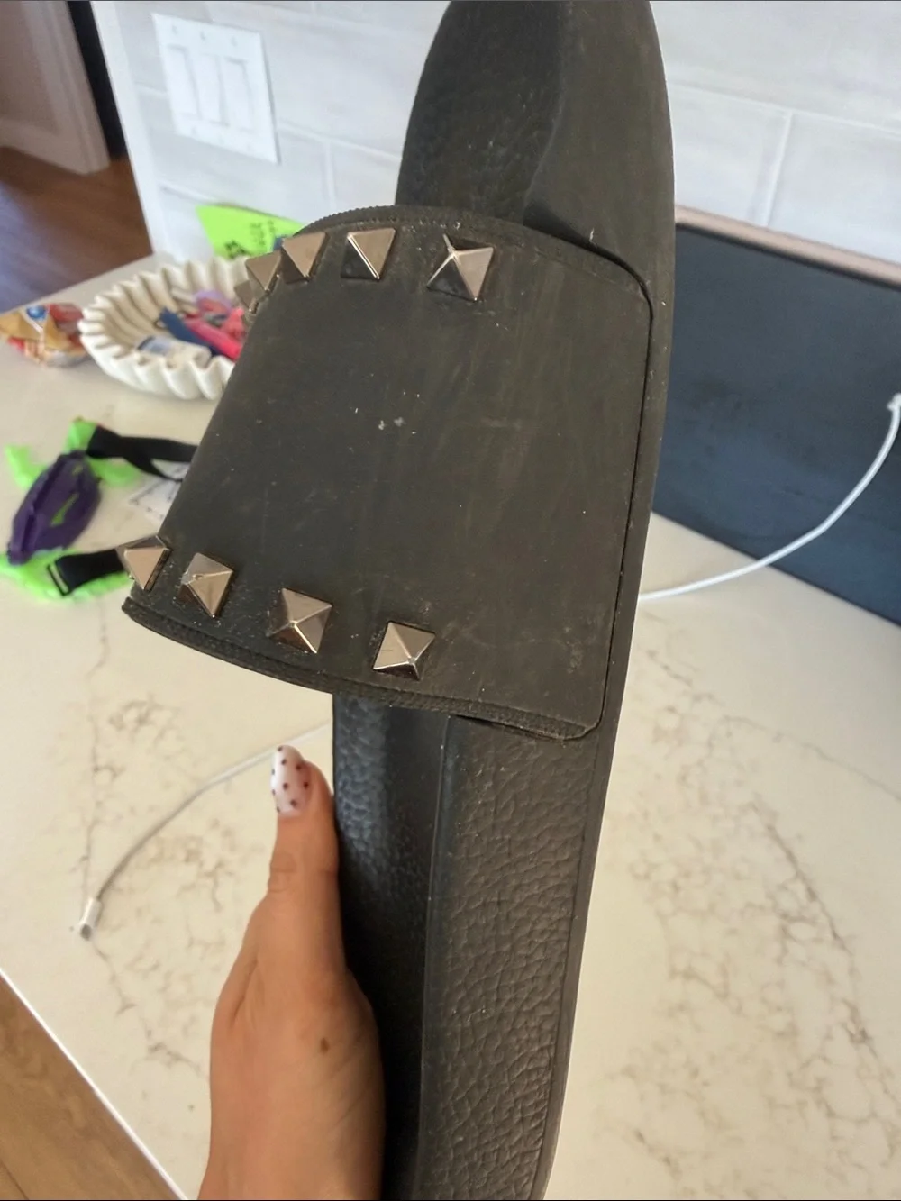 Valentino Black Studded Slide Sandals